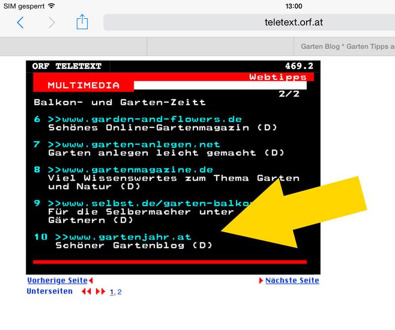 Gartenjahr im ORF Teletext